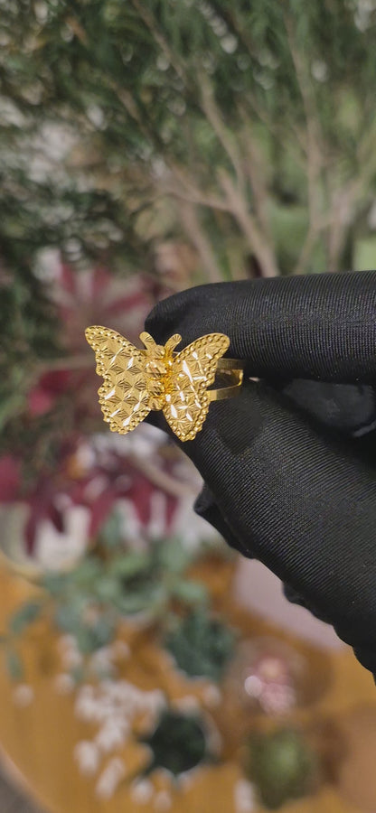 Gold Textured Butterfly Ring 21KT - FKJRN21KM11166
