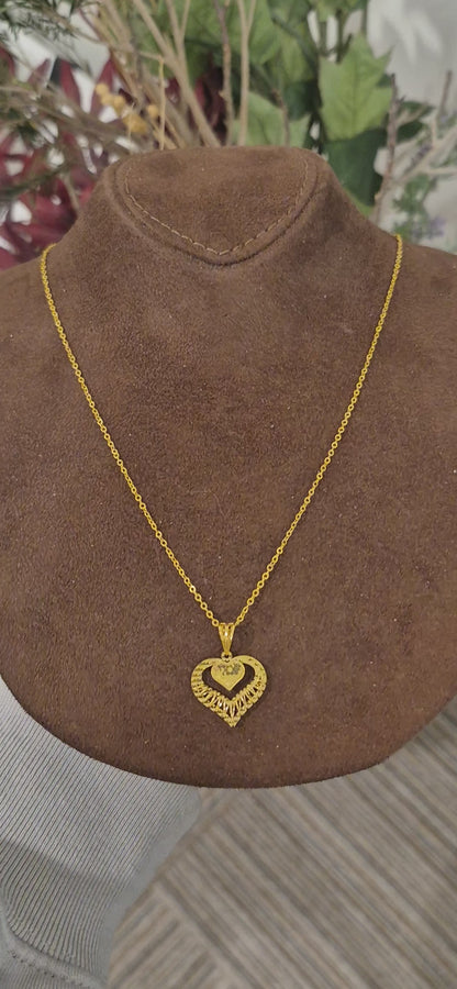 Gold Hollow Heart Necklace 21KT - FKJNKL21KM11322
