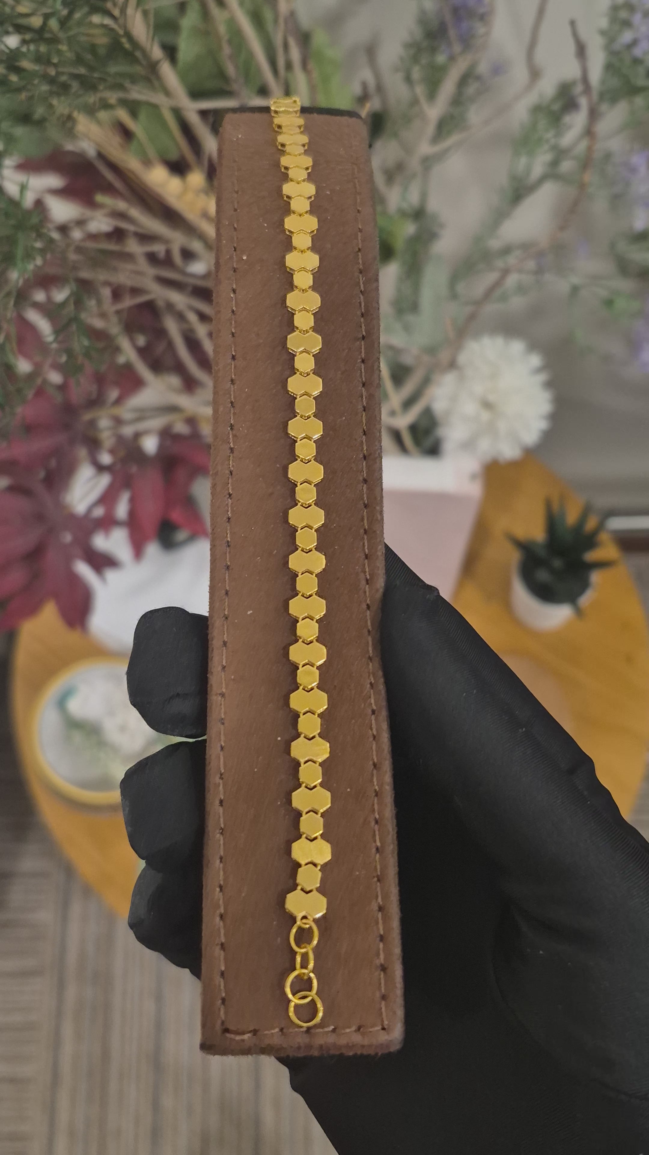 Gold Honeycomb Link Bracelet 21KT - FKJBRL21KM11917