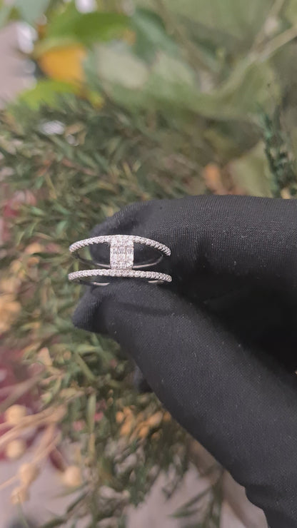 Sterling Silver 925 Halo Baguette Ring - FKJRNSL10742