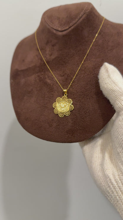 Gold Necklace (Chain with Filigree Design Turkish Lira Pendant) 21KT - FKJNKL21KM10143