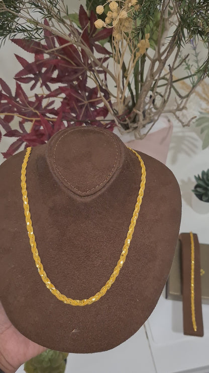 Gold Classic Braided Chain Set (Chain with Bracelet) 21KT - FKJCNST21KM10389