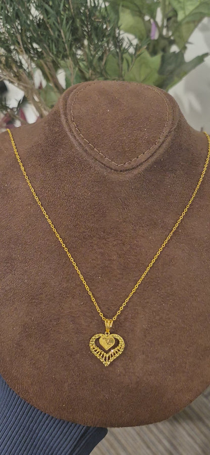 Gold Textured Heart Necklace 21KT - FKJNKL21KM11339