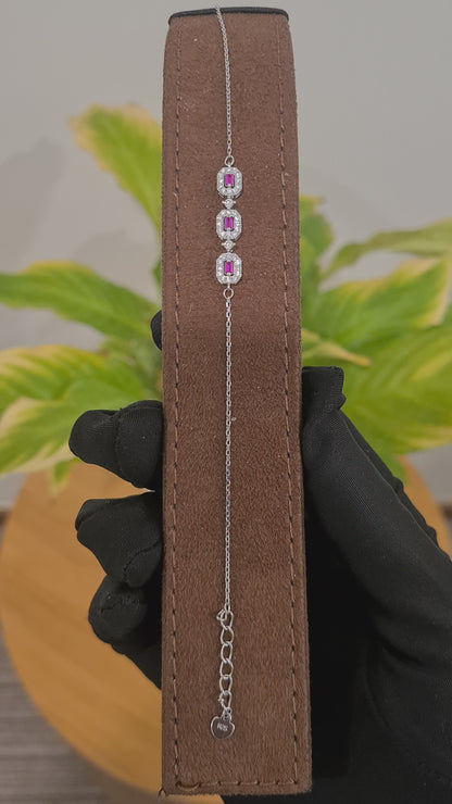 Sterling Silver 925 Pink Sparkling Square Bracelet - FKJBRLSL10568