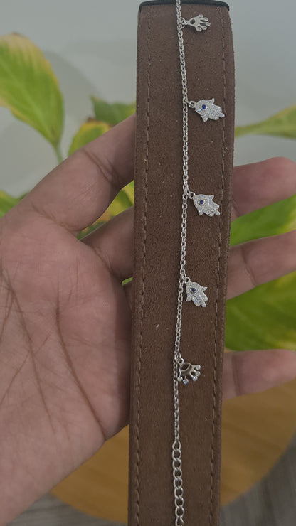 Sterling Silver 925 Dangling Hamsa Charm Bracelet - FKJBRLSL10582