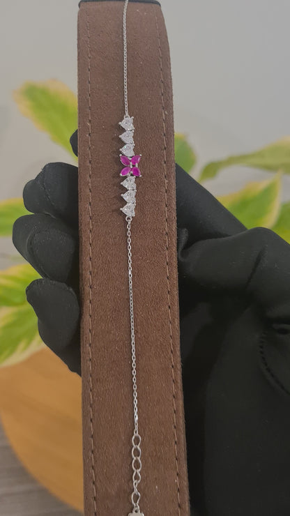 Sterling Silver 925 Pink Sparkling Heart Bracelet - FKJBRLSL10545