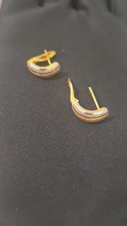 Gold Tri-Shade Curved Earrings 21KT - FKJERN21KM10858