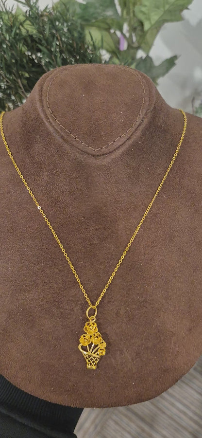 Gold Floral Basket Necklace 21KT - FKJNKL21KM11298