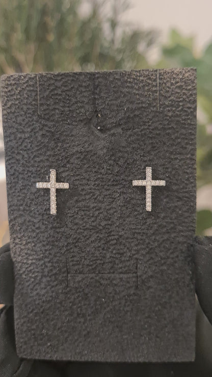 Sterling Silver 925 Sparkling Cross Earrings - FKJERNSL10817