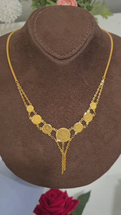 Gold Turkish Lira Tassel Necklace 21KT - FKJNKL21KM10364