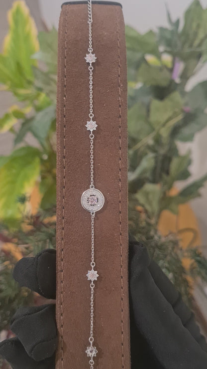 Sterling Silver 925 Pink Star Accent Bracelet - FKJBRLSL10685