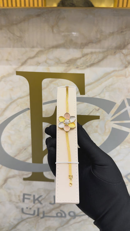 Gold Multitone Flower Bracelet 21KT - FKJBRL21KM10277