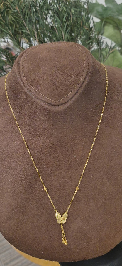 Gold Dangling Butterfly Necklace 21KT - FKJNKL21KM11409