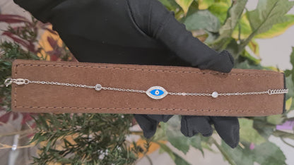 Sterling Silver 925 Dainty Evil Eye Bracelet - FKJBRLSL10647