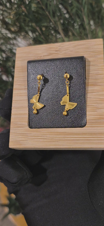 Gold Butterfly Drop Earrings 21KT - FKJERN21KM11403