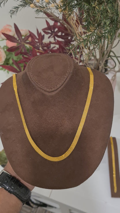 Gold Elegant Flat Link Chain Set (Chain with Bracelet) 21KT - FKJCNST21KM10386