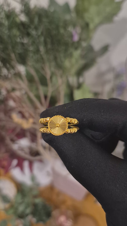 Gold Sunburst Disc Ring 21KT - FKJRN21KM11977