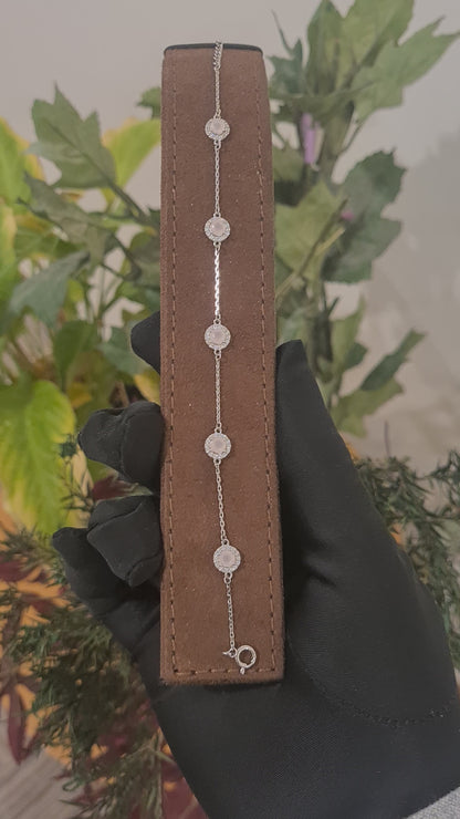 Sterling Silver 925 Round Pink Crystal Bracelet - FKJBRLSL10688