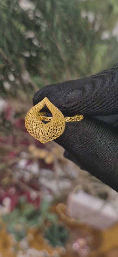 Gold Mesh Leaf Ring 21KT - FKJRN21KM11194