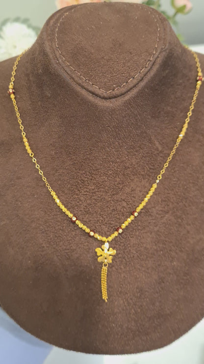 Gold Dangling Flower Charm Necklace 21KT - FKJNKL21KM10354