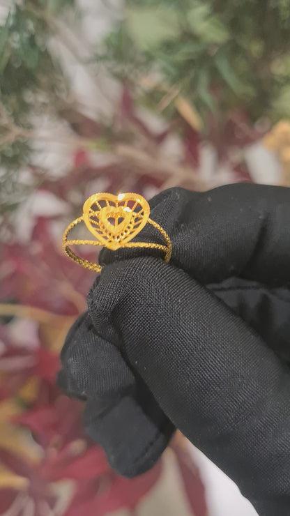 Gold Heart Shaped Turkish Design Ring 21KT - FKJRN21KM10451
