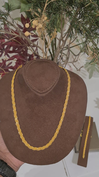 Gold Classic Twisted Rope Chain Set (Chain with Bracelet) 21KT - FKJCNST21KM10387