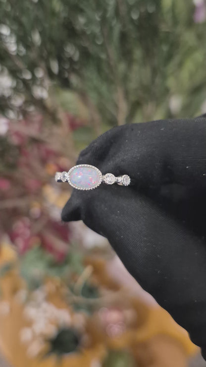 Sterling Silver 925 Oval Opal Ring - FKJRNSL10966