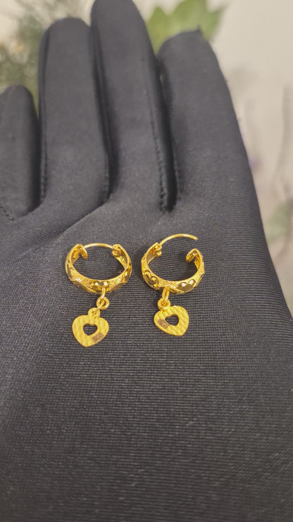 Gold Heart Shaped Dangler Earrings 21KT - FKJERN21KM12026