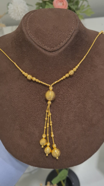 Gold Beaded Tassel Necklace 21KT - FKJNKL21KM10363