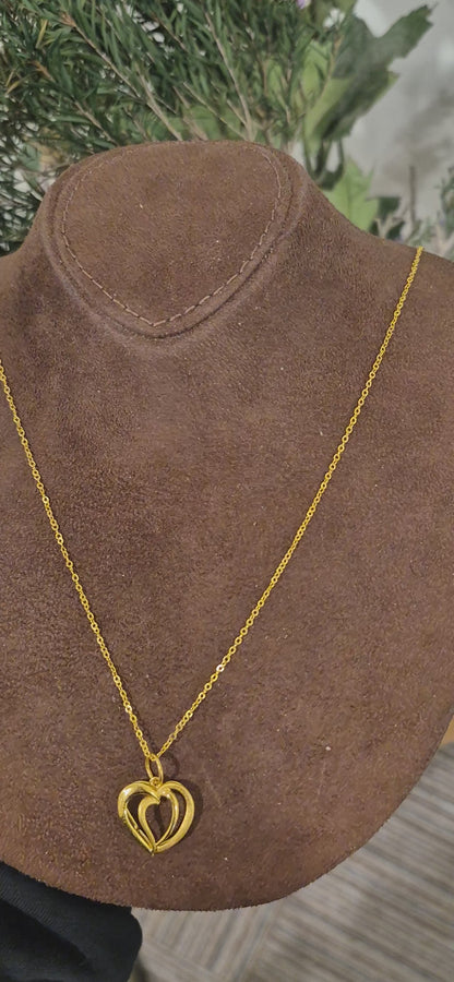 Gold Double Heart Necklace 21KT - FKJNKL21KM11299