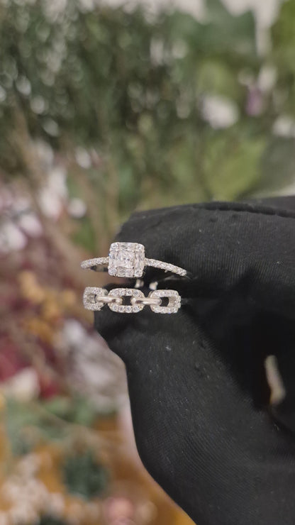 Sterling Silver 925 Square Cut Open Ring - FKJRNSL11041
