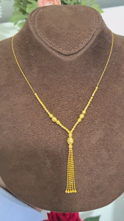 Gold Beaded V-Drop Necklace 21KT - FKJNKL21KM10366