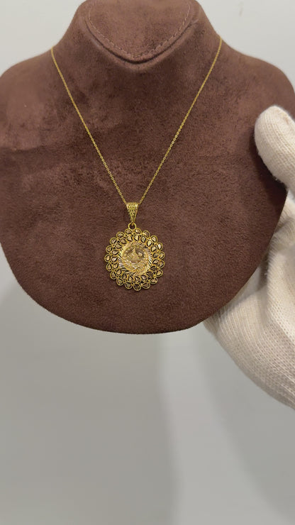 Gold Necklace (Chain with Filigree Design Round Shaped Pendant) 21KT - FKJNKL21KM10142