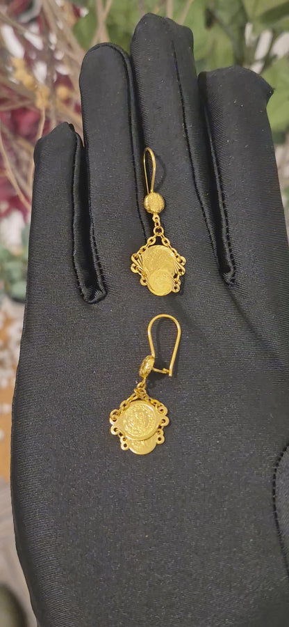 Gold Lira Drop Earrings 21KT - FKJERN21KM11378