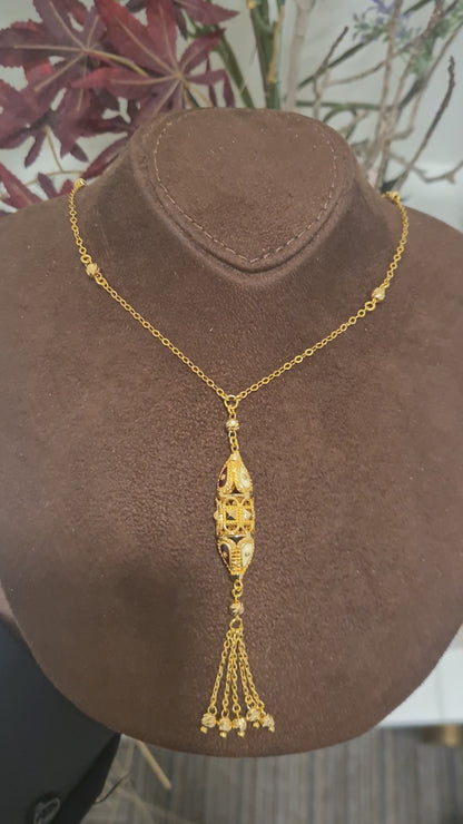 Gold Vintage Tassel Necklace 21KT - FKJNKL21KM10377