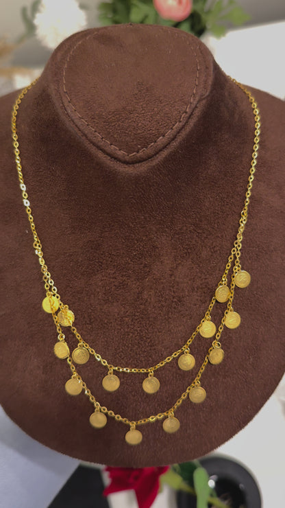 Gold Layered Lira Drop Necklace 21KT - FKJNKL21KM10334