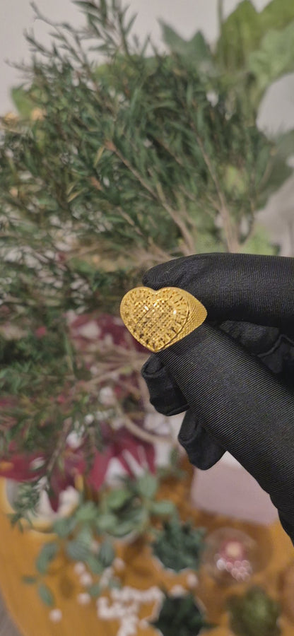 Gold Mesh Heart Shaped Ring 21KT - FKJRN21KM11153