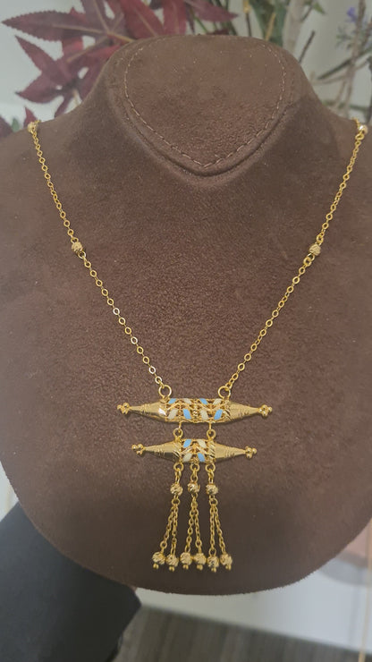 Gold Royal Pillar Filigree Necklace 21KT - FKJNKL21KM10373