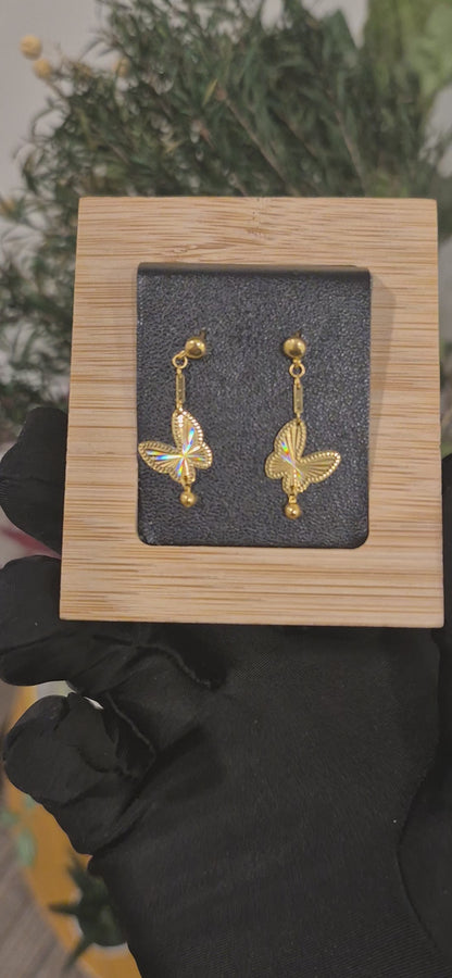 Gold Butterfly Bell Drops Earrings 21KT - FKJERN21KM11524