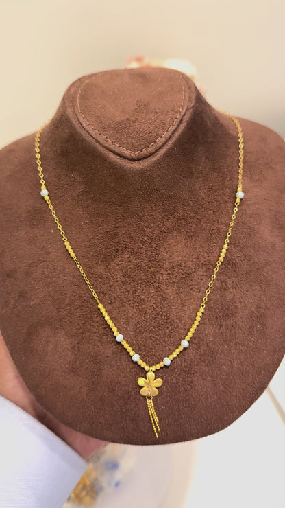 Gold Flower Tassel Drop Necklace 21KT - FKJNKL21KM10328
