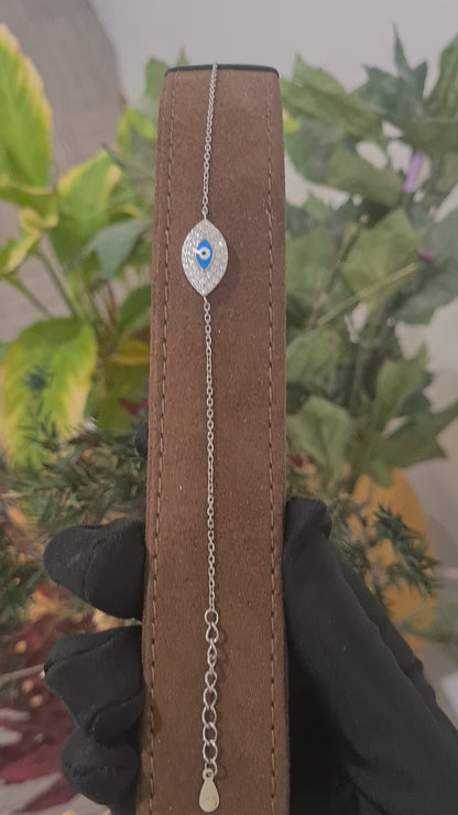 Sterling Silver 925 Blue Evil Eye Charm Bracelet - FKJBRLSL10691