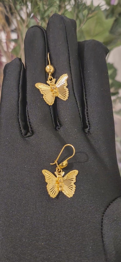 Gold Textured Butterfly Earrings 21KT - FKJERN21KM11380