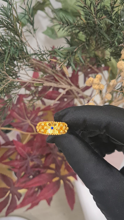 Gold Floral Blue Ring 21KT - FKJRN21KM10487