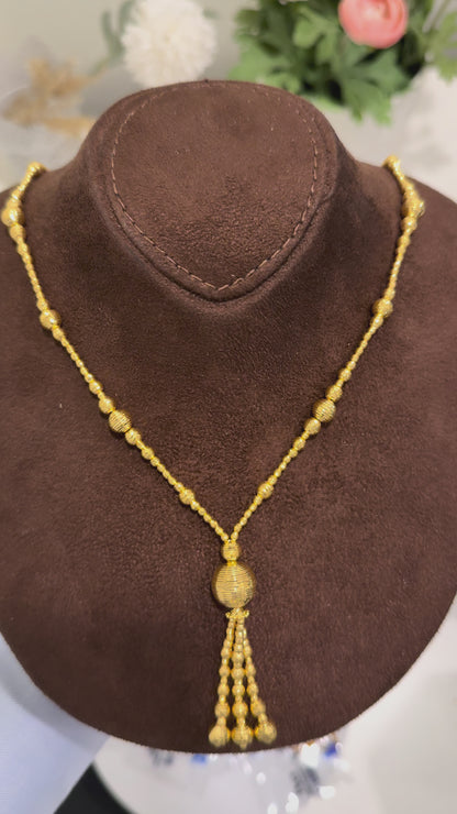 Gold Tassel Bead Drop Necklace 21KT - FKJNKL21KM10331
