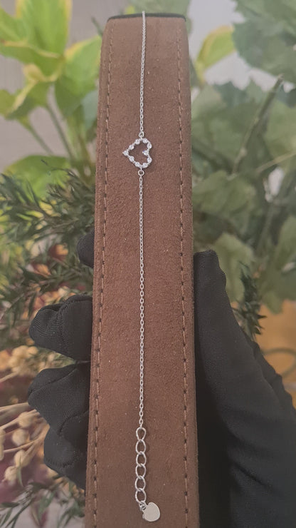 Sterling Silver 925 Open Heart Charm Bracelet - FKJBRLSL10707