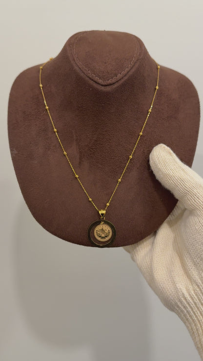 Gold Necklace (Beaded Chain with Turkish Lira Pendant) 21KT - FKJNKL21KM10148