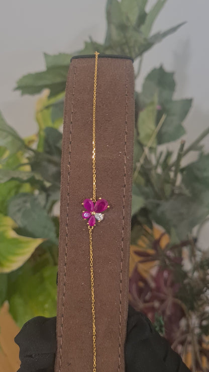 Sterling Silver 925 Red Floral Bracelet - FKJBRLSL10637