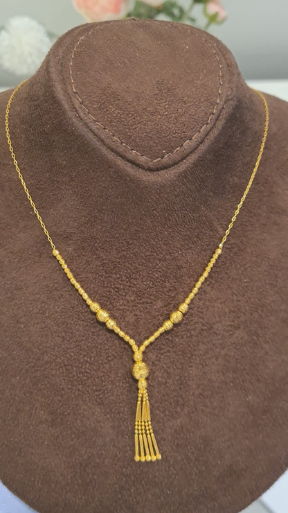 Gold Beaded Dangling Necklace 21KT - FKJNKL21KM10362