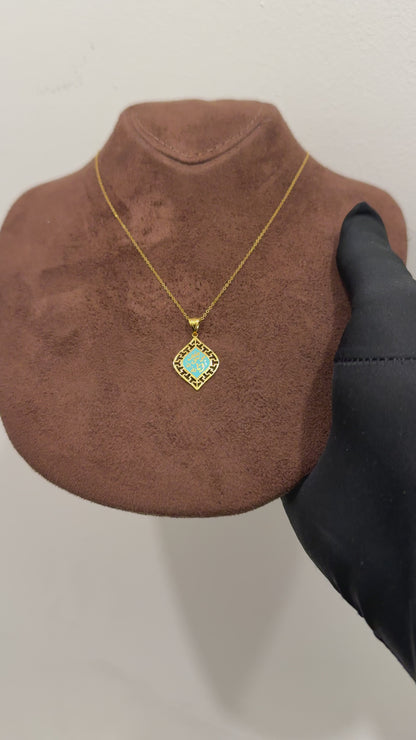 Gold Necklace (Chain with Turquoise Diamond Shaped Pendant) 21KT - FKJNKL21KM10209