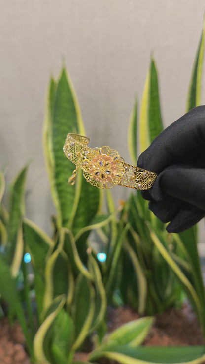 Gold Flower Design Bangle Set (Bangle and Ring) 21KT - FKJSET21KM10131